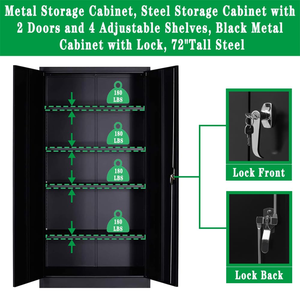 Anwick 72" Locking Metal Storage Cabinet,Tall Locker Organizer Steel Cabinets,Adjustable Layers Shelves 2 Doors for