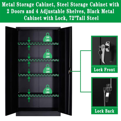 Anwick 72" Locking Metal Storage Cabinet,Tall Locker Organizer Steel Cabinets,Adjustable Layers Shelves 2 Doors for