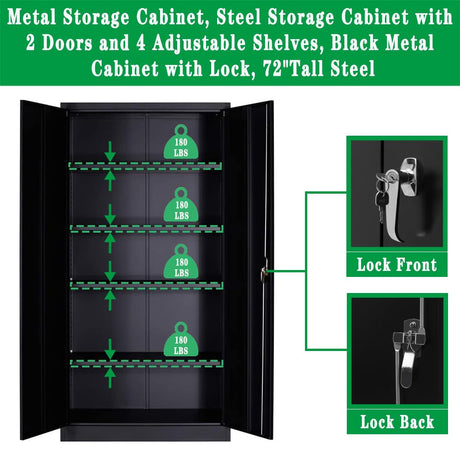 Anwick 72" Locking Metal Storage Cabinet,Tall Locker Organizer Steel Cabinets,Adjustable Layers Shelves 2 Doors for Anwick