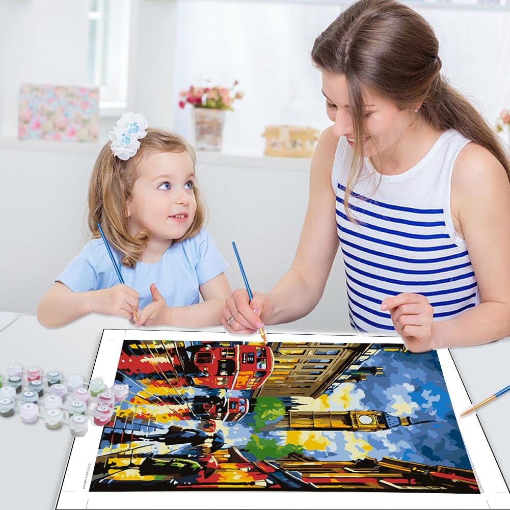 JUJUHOOD Big Ben Paint by Numbers Kit for Adults,London City Street Adult Paint by Number Kits,DIY Acrylic Paint by Number on Canvas for Home Wall Decor 16X20 Inch JUJUHOOD