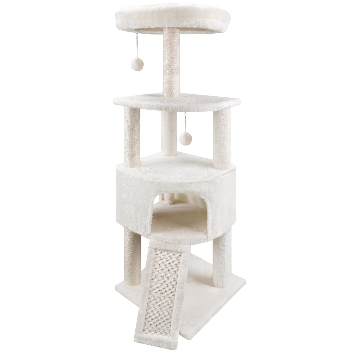 HUITREE 45in Cat Tree Tower with Big Cat Condo for Indoor Cats,Cat Tower Activity Center Cat Furniture with Scratching Post and Hanging Bed,Beige HUITREE