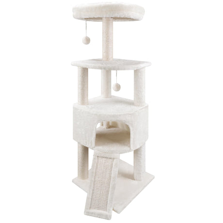 HUITREE 45in Cat Tree Tower with Big Cat Condo for Indoor Cats,Cat Tower Activity Center Cat Furniture with Scratching Post and Hanging Bed,Beige HUITREE