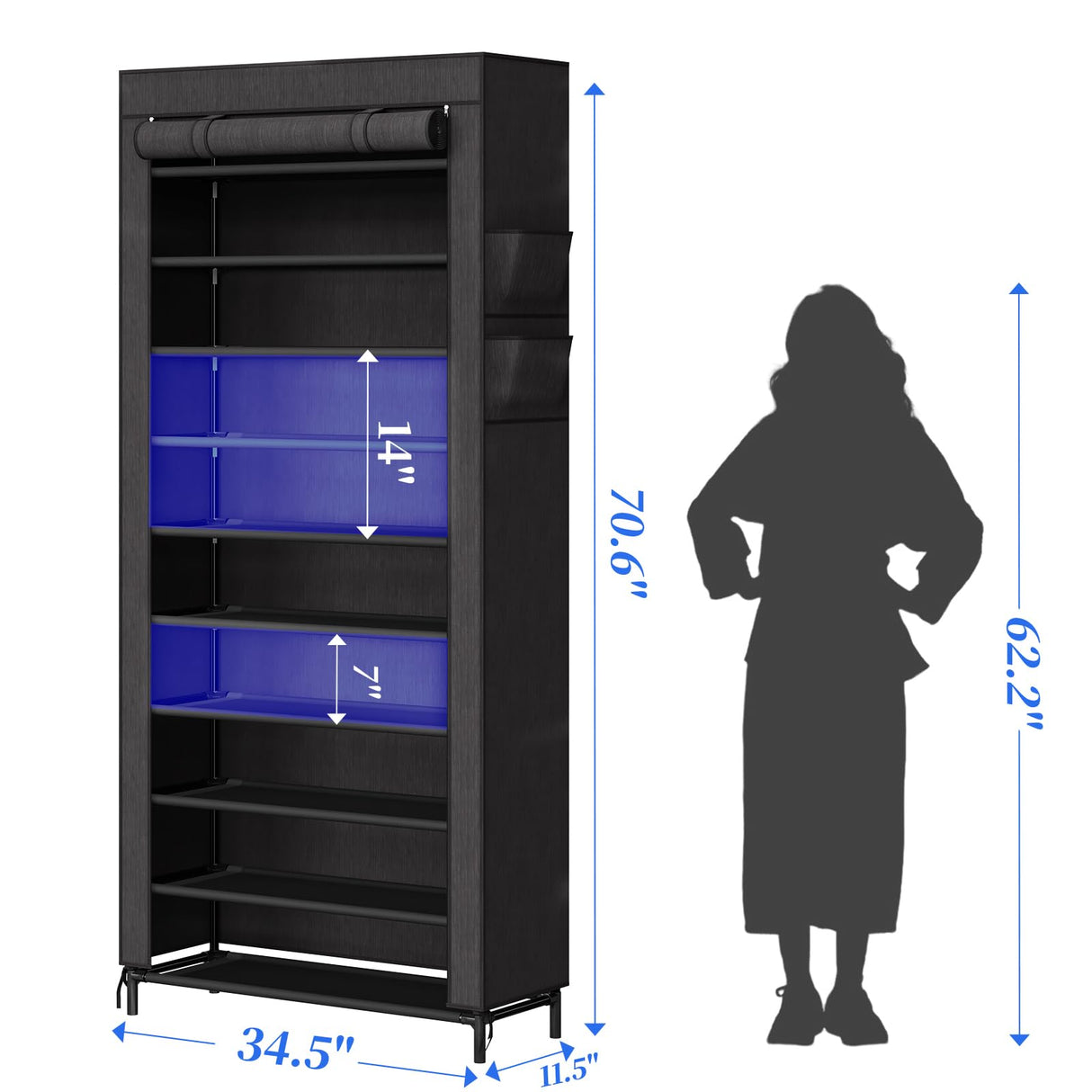 Simple Trending Tall Shoe Rack Organizer Holds 40 Pairs, 10 Tier Large Capacity Shoe Cabinet Storage with Cover for Closet, Black Simple Trending