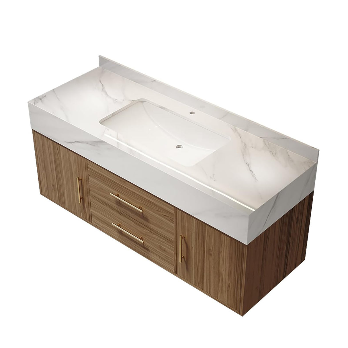 Weibath Modern 39" White Floating Bathroom Vanity Set Stone Top Wall Mounted Bathroom Cabinet (Walnut&White) Weibath