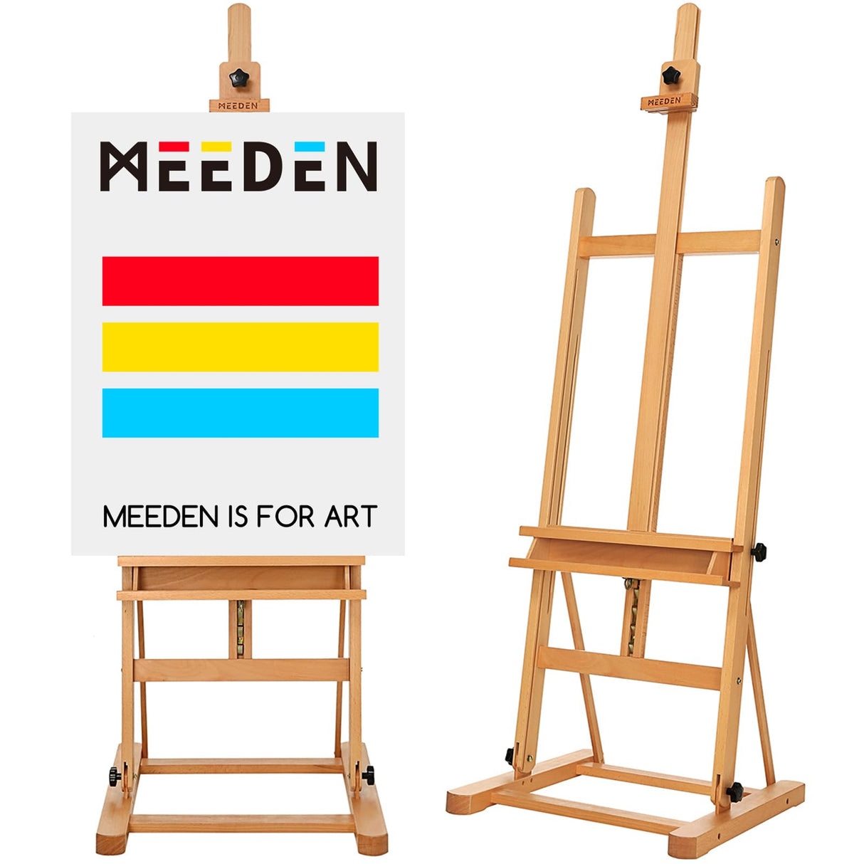 MEEDEN Studio H-Frame Easel with Storage Tray, Solid Beech Wood Artist Painting Easel, Best Wooden Floor Easel, Holds Canvas Art up to 48" MEEDEN