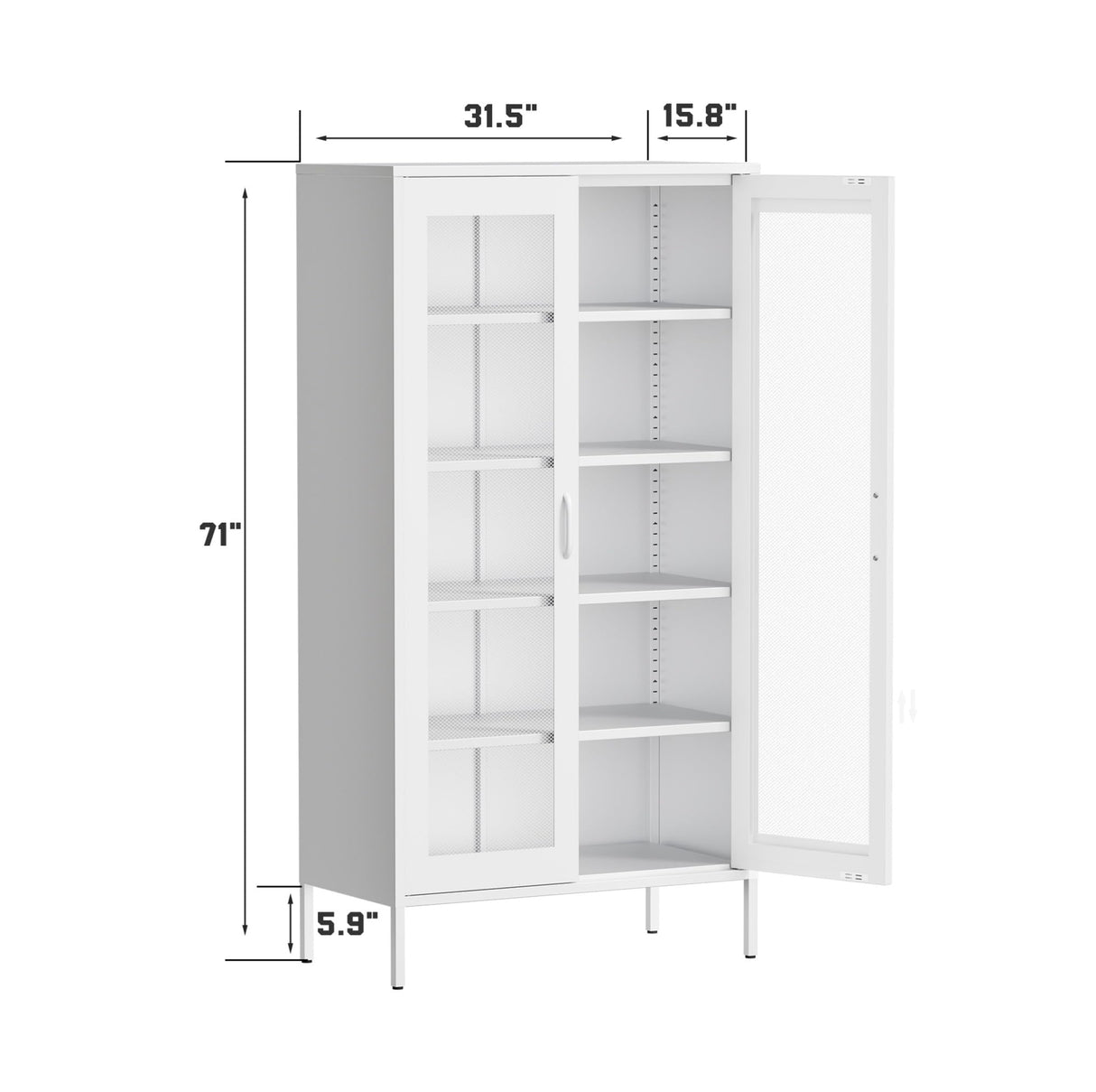 QINPTWUT 73" Industrial Storage Pantry, Kitchen Storage Cabinet with Mesh Door, 4 Adjustable Shelves, Freestanding for Kitchen, Dining Room,Bedroom, Workshop, Office, Garage QINPTWUT
