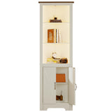 ChooChoo Farmhouse Corner Storage Cabinet with LED Lights, 5-Tier Corner Bookshelf Stand with Barn Doors, 66.9" Gothic Corner Display Cabinet with Adjustable Shelf for Living Room, Farmhouse White ChooChoo