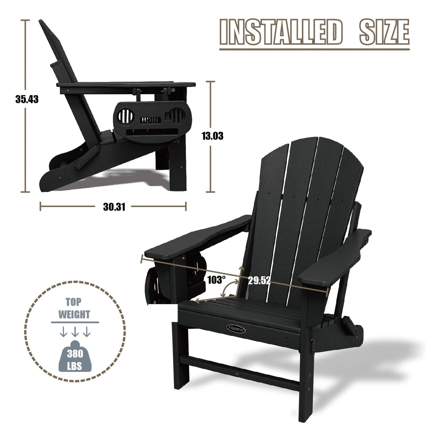 FOOWIN HDPE Folding Adirondack Chair Set of 4, All-Weather Resistant Adirondack Chair w/4 in 1 Cup Holder Trays, Adirondack Chairs for Outdoor, Patio, Lawn, Garden, Backyard Deck(Set of 4, Bl - WoodArtSupply