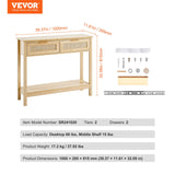 VEVOR Rattan Console Table with 2 Storage Drawers, Rattan Entryway Table with Natural Rattan Sliding Door, Console Sofa Table for Living Room, Study, Entryway Or TV Wall, Natural VEVOR