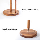 MornHalo 15" Acacia Wooden Paper Towel Holder, 6.7" Large Heavy Base Wooden Kitchen Roll Stand Organizer Free Standing, Rustic Farmhouse Paper Towel Holder Stand, Standing Paper Towel Roll Holders MornHalo