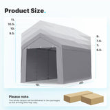 ADVANCE OUTDOOR 10x20 ft Adjustable Height Carport Heavy Duty Car Canopy Garage Shelter Boat Wedding Party Tent, Removable Sidewall and Doors, Grey ADVANCE OUTDOOR