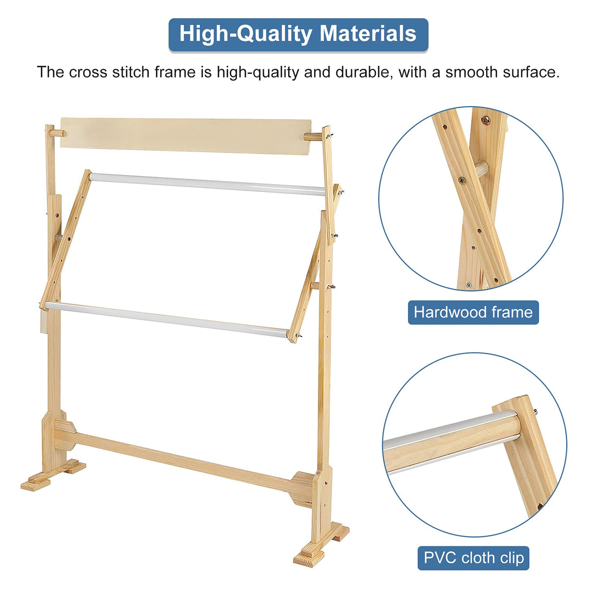 Adjustable Embroidery Stand, Wooden Frame Cross Stitch Floor Stand 360° Rotated Needlework Stand Holder Lap Table Craft Sewing Tool with Scroll Frame Ejoyous