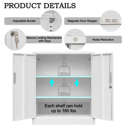 YEEZER Metal Storage Cabinet, 36" Lockable Garage Cabinet with Doors and Shelves, Steel Storage Cabinets with Adjustable Shelf for Home Office and Garage (White) - WoodArtSupply