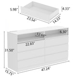 Loomie Drawers Dresser, White Drawer Dresser with Power Outlet, Accent Chests of Drawers with LED Light, Modern Storage Dresser for Bedroom, Living Room (White) Loomie