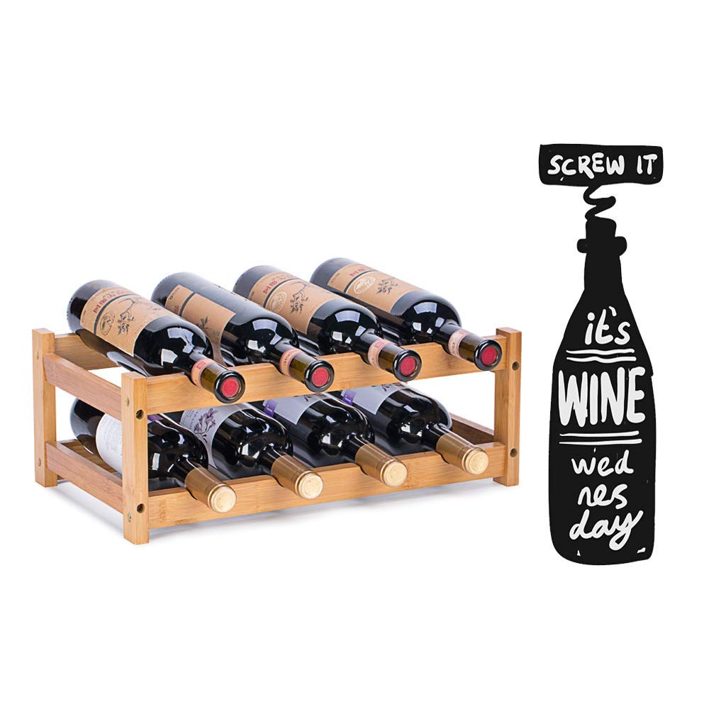 FOSTERSOURCE Wine Rack, Natural Bamboo Wine Storage Rack Countertop Wine Display Shelf Wine Bottle Holder (2-Tiers 8-Bottles) - WoodArtSupply