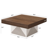 ONBRILL Coffee Table, Square Coffee Table with LED, Wood Low Coffee Table for Living Room, Center Table for Living Room, Natural Wood Grain - Rustic Brown+White ONBRILL