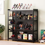 BANEBONE Display Cabinet with Acrylic Doors, 7 Storage Spaces Storage Cabinet & Curio Cabinet with Clear Acrylic Doors, Modern Black Bamboo & Composite Wood for Collectibles, Kitchen, Living Room BANEBONE