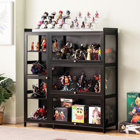 BANEBONE Display Cabinet with Acrylic Doors, 7 Storage Spaces Storage Cabinet & Curio Cabinet with Clear Acrylic Doors, Modern Black Bamboo & Composite Wood for Collectibles, Kitchen, Living Room BANEBONE