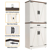 Hlivelood 72" Tall Farmhouse Kitchen Pantry Cabinet with Drawer, Rustic Wood Cupboard Storage Cabinet w/Organizer and 4 Barn Doors, Storage Cabinet for Kitchen, Dining Room, Living Room, Rustic White Hlivelood