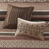 Madison Park Quilt Set Luxurious Jacquard Stripes Design - All Season, Coverlet Bedspread Lightweight Bedding Layer, Shams, Decorative Pillow, Full/Queen(90"x90"), Floral Red 5 Piece Madison Park