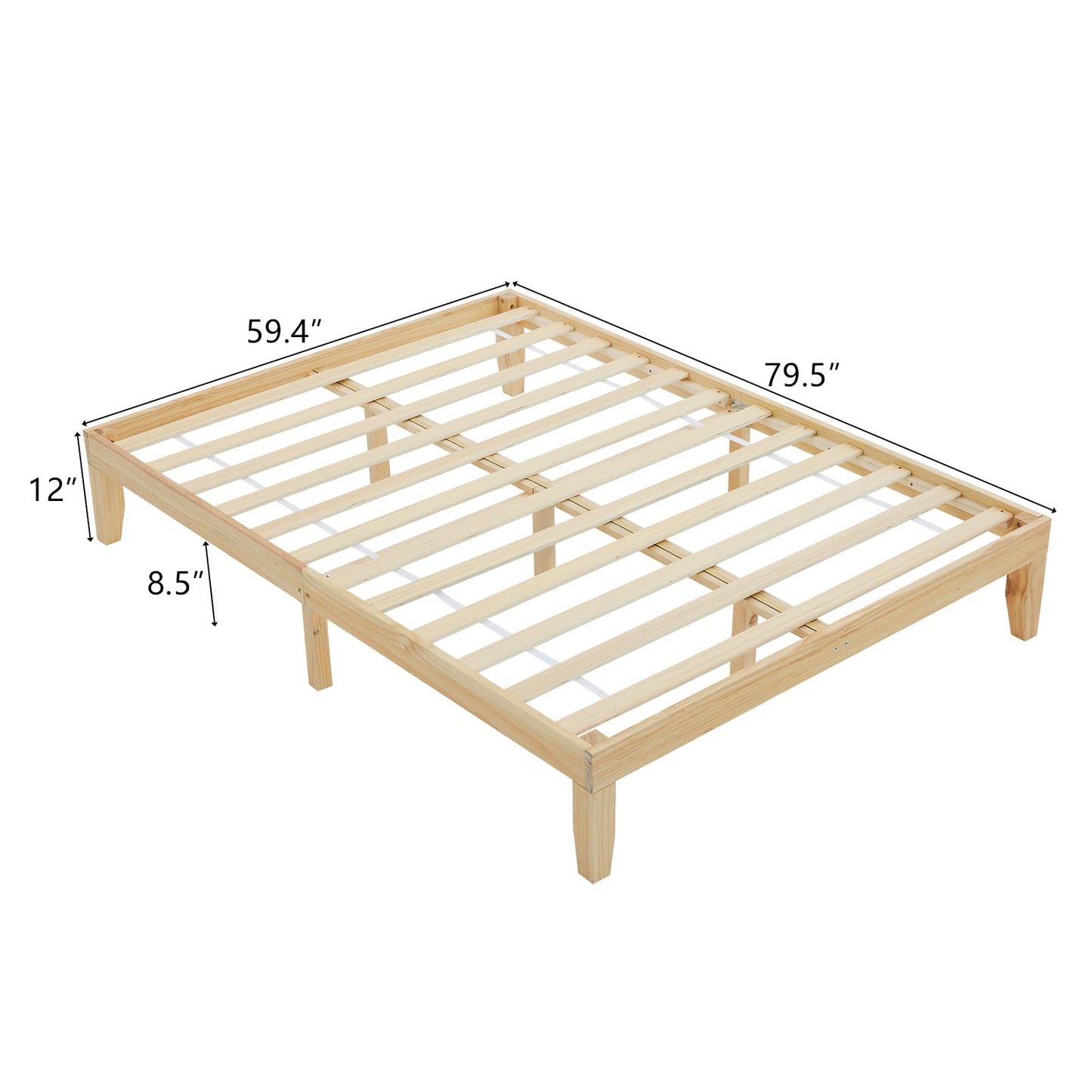 Karl Home Natural Wooden Platform Bed Frame - 12 Inch Queen Size with Slat Support and Easy Assembly - WoodArtSupply