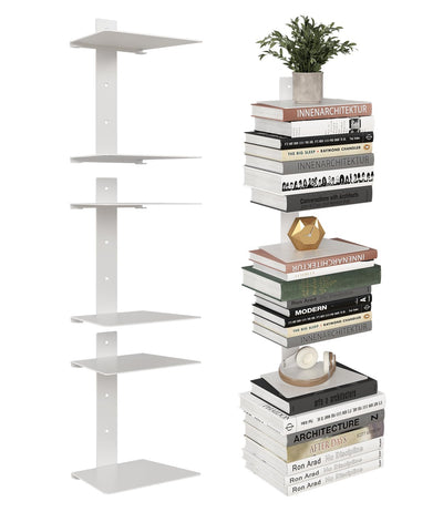 Floating Book Shelves for Wall, 6 Tier Invisible Bookshelves Heavy Duty Metal Loads 90LBS, Vertical Spine Book Tower Hanging Bookshelves, Shelves for Room Wall Mounted, 3 Pack White
