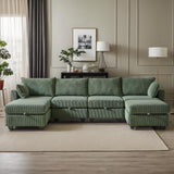 KEIKI 113.5" Modular Sectiona Corduroy Sofa Storage Ottoman, 6 Seat Sectional U Shaped Couches for Living Room Bedroom Office Apartment, Green KEIKI