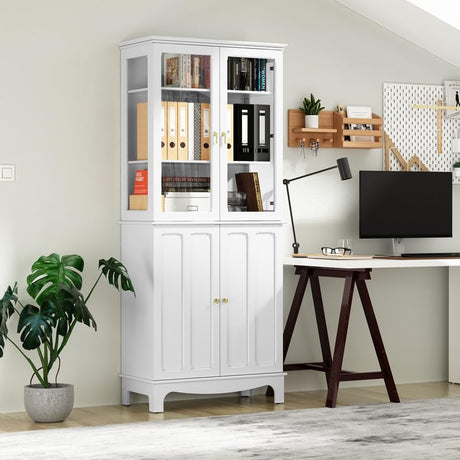 ARTPOWER 72 " Freestanding Kitchen Pantry Storage Sideboard, Classical Tall Cabinet with Glass Door and Adjustable Shelves for Kitchen, Livingroom ARTPOWER