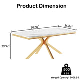 9 Piece Dining Table Set with 8 PU Leather Dining Chairs,70in Faux White Marble Dining Table Set with Stainless Steel Legs,Luxury Gold Dining Room Table Set for 8, Kitchen Table and Chair Set for 8 Henf