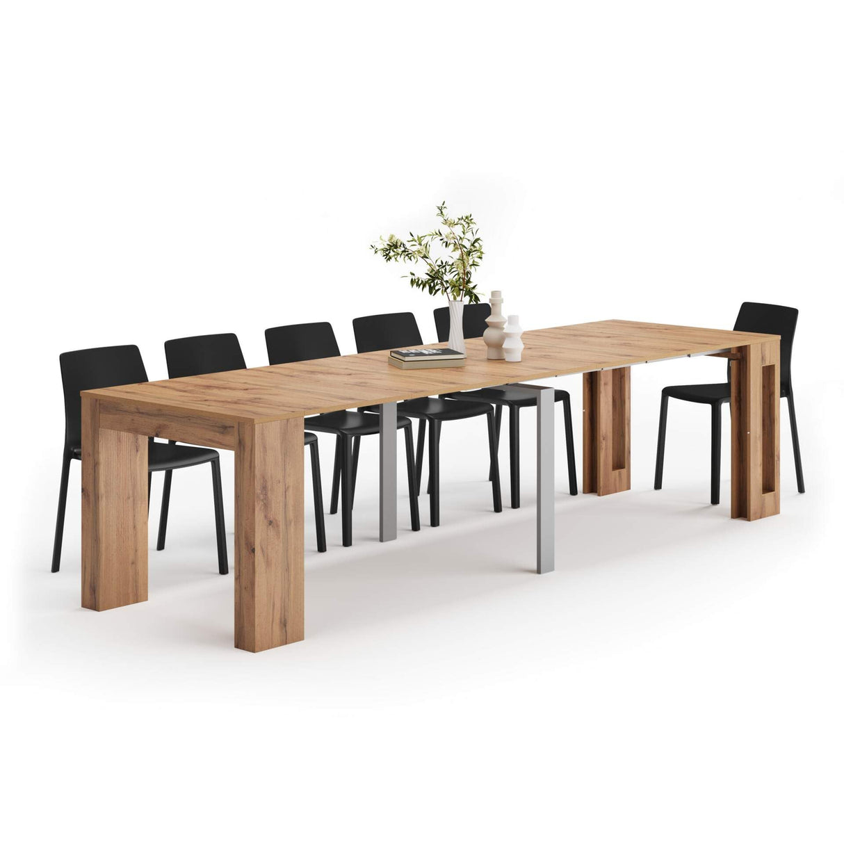 Mobili Fiver, Easy, Extendable Console Table with Extension Leaves Holder, 17,7(120,1) x35,4 in, Rustic Oak, for 4-12 People, Space-Saving Dining Table, Italian Furniture Mobili Fiver
