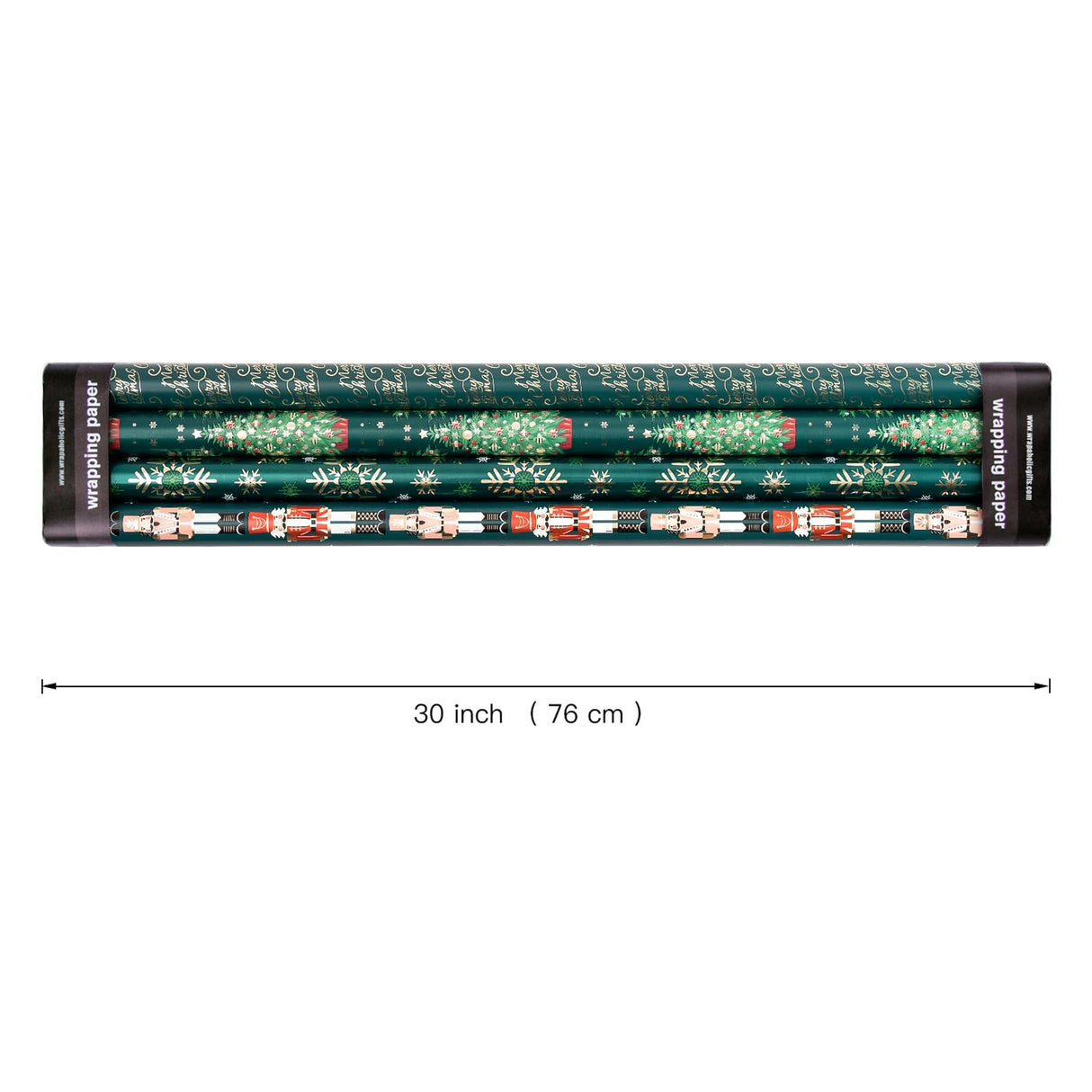 WRAPAHOLIC 30 Inch Nutcracker Christmas Wrapping Paper Roll - Jumbo Roll Green Christmas Tree, Snowflakes and Nutcracker with Metallic Foil Shine Design - 4 Rolls - 30 Inch x 120 Inch Per Roll WRAPAHOLIC