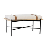 Nathan James Thatcher Upholstered Entryway Bench with Removable Boucle Cushion, Vegan Leather Straps, and Matte Black Metal Legs Nathan James