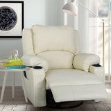 White Recliner Rocker Chairs with Heat,Massage Chair Recliner Leather Swivel Recliners for Living Room, Manual Reclining Lounge Chairs Overstuffed Single Sofa Chair for Adults KCREAM