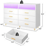 EnHomee Wooden Dresser for Bedroom with LED Lights, 47.3" W White Dresser for Bedroom, 6 Drawer Dresser TV Stand, Modern Dresser with Large Organizer for Bedroom, Living Room, Hallway, White EnHomee