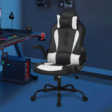 Ruesleag PC Gaming Racing Chair Ergonomic Office Computer Chair HIgh Back Video Racing Chair w/Lumbar Support Flip Up Arms Headrest PU Leather Study Desk Chair Executive Office Chair for Adults,White Ruesleag