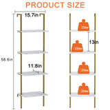 Wolawu Ladder Shelf 4 Tiers Metal Industrial Bookshelf,White Marble Wood Tall Open Storage Rack and Display Shelves,Wall Mount Wide Book Case for Home Office Bedroom,Small Wolawu