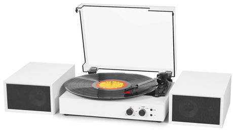Record Player for Vinyl with External Speakers, Bluetooth 3 Speed Vintage Belt-Driven 33 45 78 RPM Turntable with Stereo Speakers, MP3 PC Recording, RCA Line-Out, AUX-in Headphone Out, White DANFI AUDIO DF