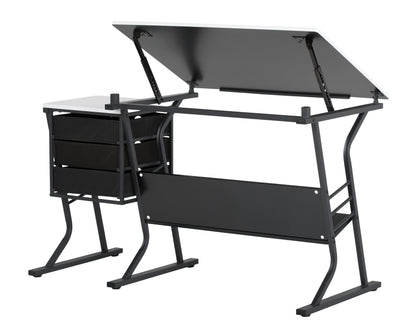 SD Studio Designs 2 Piece Eclipse Ultra Center/Drawing Table with Stool, Angle Adjustable Top, Storage Shelves, and Drawers - WoodArtSupply