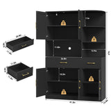 BOTLOG 67" Kitchen Pantry Cabinet, Modern Kitchen Hutch with 5 Doors and 2 Drawers, 3-Tier External Shelf, Large Pantry Storage Cabinet with Microwave Stand for Dining Room, Black BOTLOG