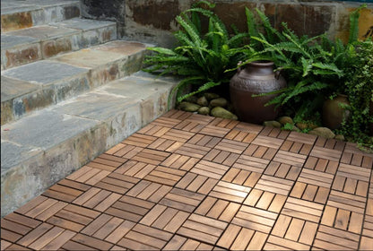 YAMAZING 12”x12” Solid Wood Interlocking Flooring Tiles (Pack of 9), Acacia Hardwood Deck Tiles,Floor Tile for Both Indoor & Outdoor Use, Patio Garden, Waterproof All Weather (9 Sq Ft) - WoodArtSupply