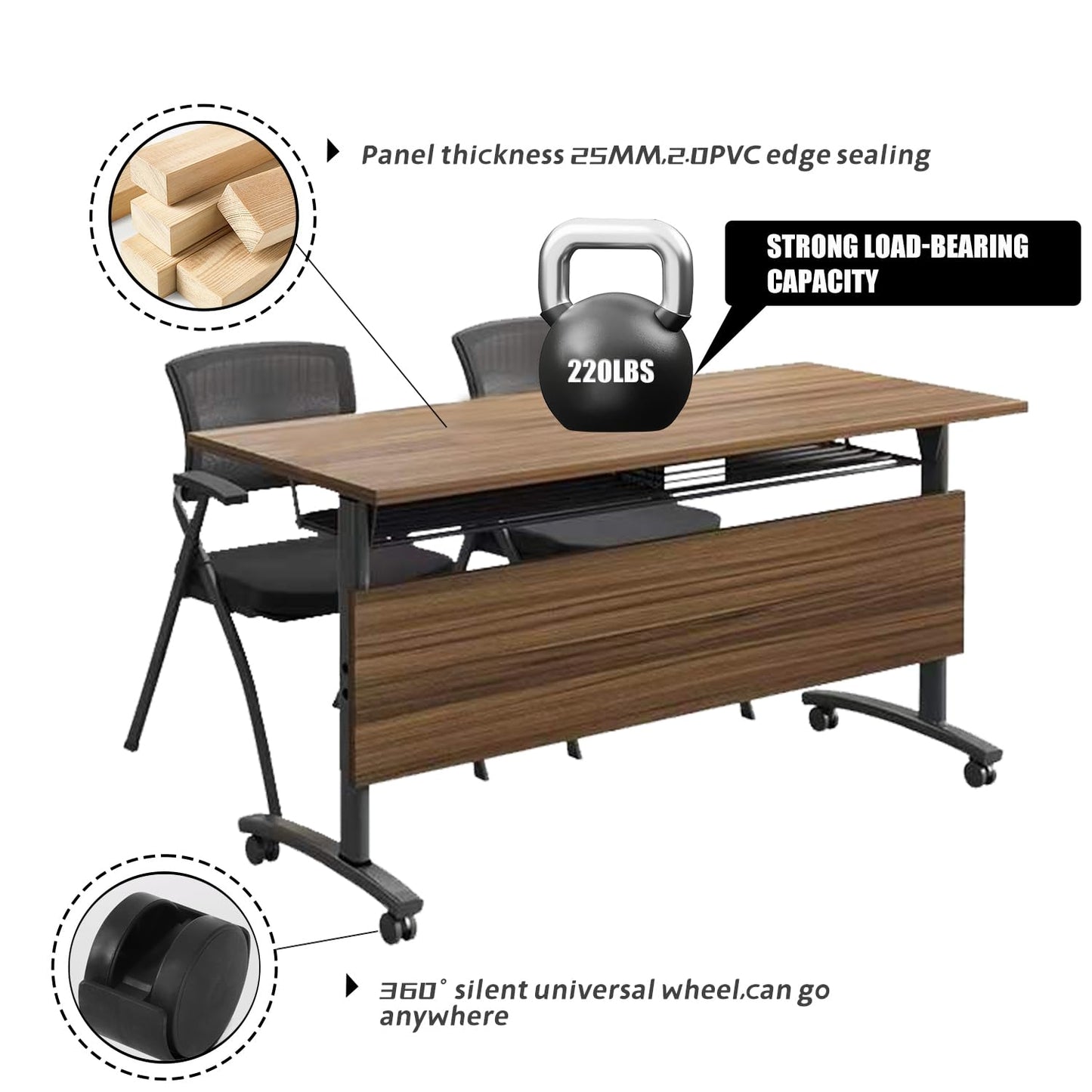 LKATOR Foldable Conference Table,Modern Mobile Meeting Table with Silent Wheels,Mobile Training Table for Training Rooms,Rolling Conference Room Tables for Office,Classroom (6pack 61 * 21.6 * - WoodArtSupply