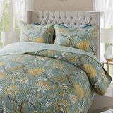 NEWLAKE Cotton Bedspread Quilt Sets-Reversible Patchwork Coverlet Set, Green Floral Pattern, Queen Size NEWLAKE