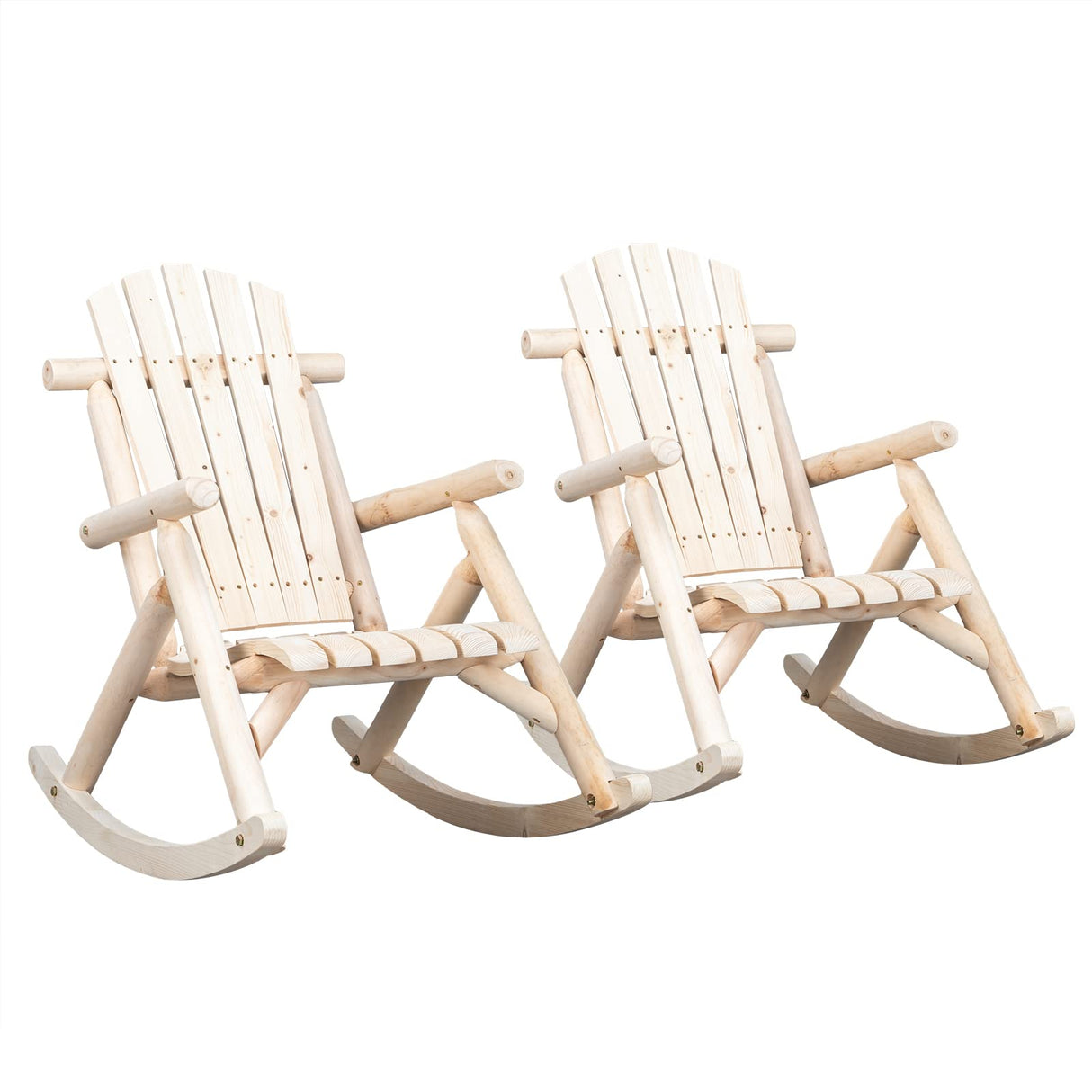 Outvita Wooden Rocking Chair Set of 2, Fir Log Adirondack Rocker, Outdoor Wood Accent Furniture Lounge Chairs for Garden Patio Backyard Porch (Natural Finish) Outvita