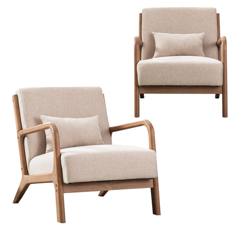 INZOY Mid-Century Modern Accent Chair Set of 2, Upholstered Living Room Chairs with Waist Cushion, Reading Armchair for Bedroom Sunroom INZOY