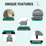 Naomi Home Landon Gray Microfiber Push-Back Recliner, Compact Comfort for Small Spaces, Plush Cushioning, Modern Armless Club Chair Naomi Home