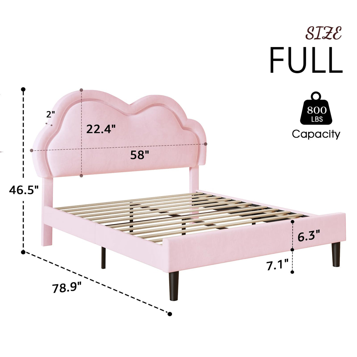 Jocisland LED Bed Frame Full Size Velvet Upholstered Platform Bed with Adjustable Cloud Headboard, No Box Spring Needed, Easy Assembly, Pink Jocisland