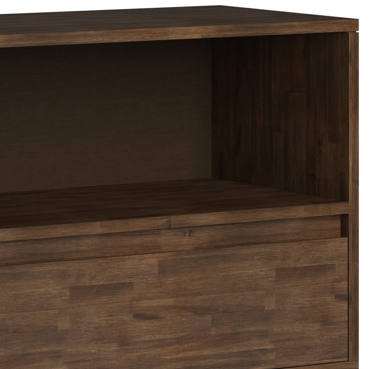 SIMPLIHOME Chase SOLID ACACIA WOOD and Metal 54 inch Wide Modern Industrial Low Bookcase in Rustic Natural Aged Brown SIMPLIHOME