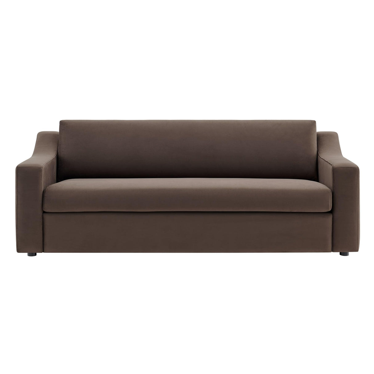 Modway Liora 87 Inch Stain-Resistant Performance Velvet Sofa in Chocolate Brown - 3 Seater Upholstered Sofa Couch for Living Room Seating - Comfy Deep Seat Sofa with Scoop Arms Modway