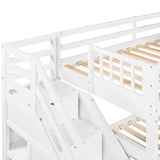 HRJHLucky Twin Over Full L-Shaped Bunk Bed with 3 Drawers,Triple Bunk Bed with 3 Drawers and Storage Stairs,Wood Corner Beds for Kids, Teens, Adults (White) HRJHLucky