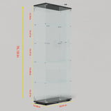 5-Shelf Glass Display Cabinet with Lights Strip & Lock Door,Curio Cabinets Collectibles Display Case,Tempered Glass Freestanding Bookshelf for Living Room Bedroom Office, 76 x 30.9 x 13.5 in,Black TehRecBT